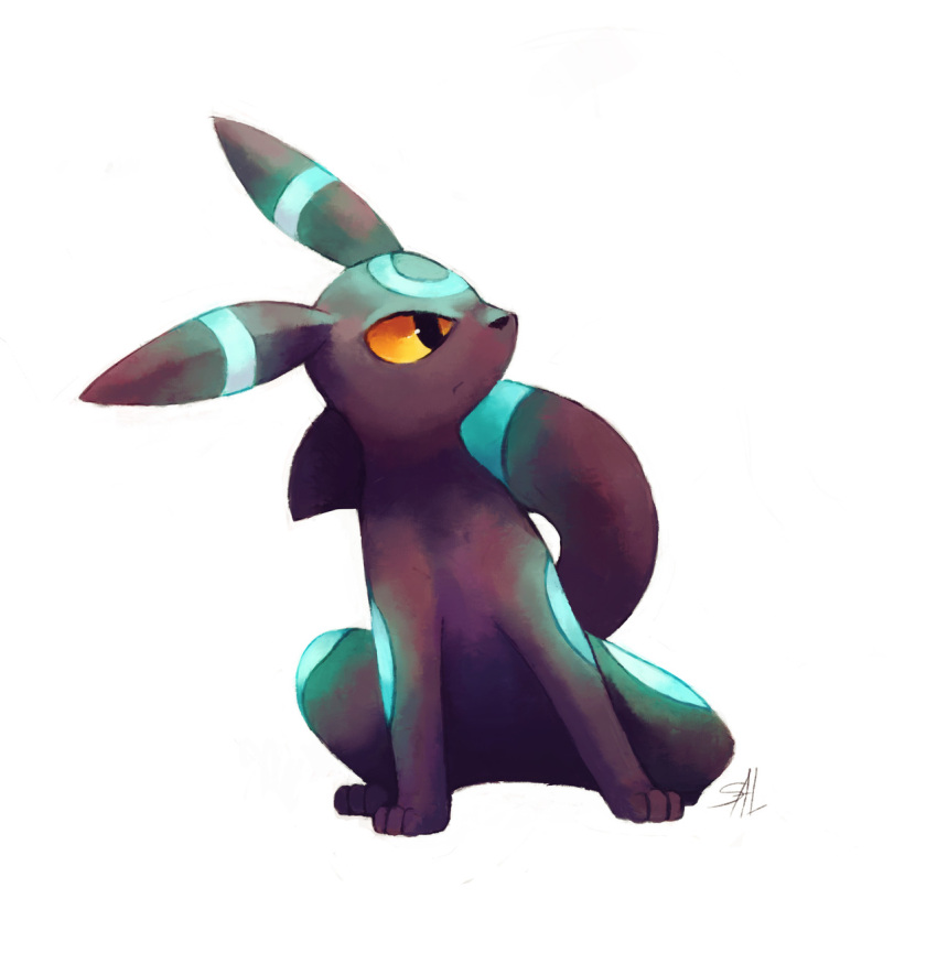 alternate_color commentary creature english_commentary full_body gen_2_pokemon highres no_humans pokemon pokemon_(creature) serious shiny_pokemon signature simple_background sitting solo umbreon white_background