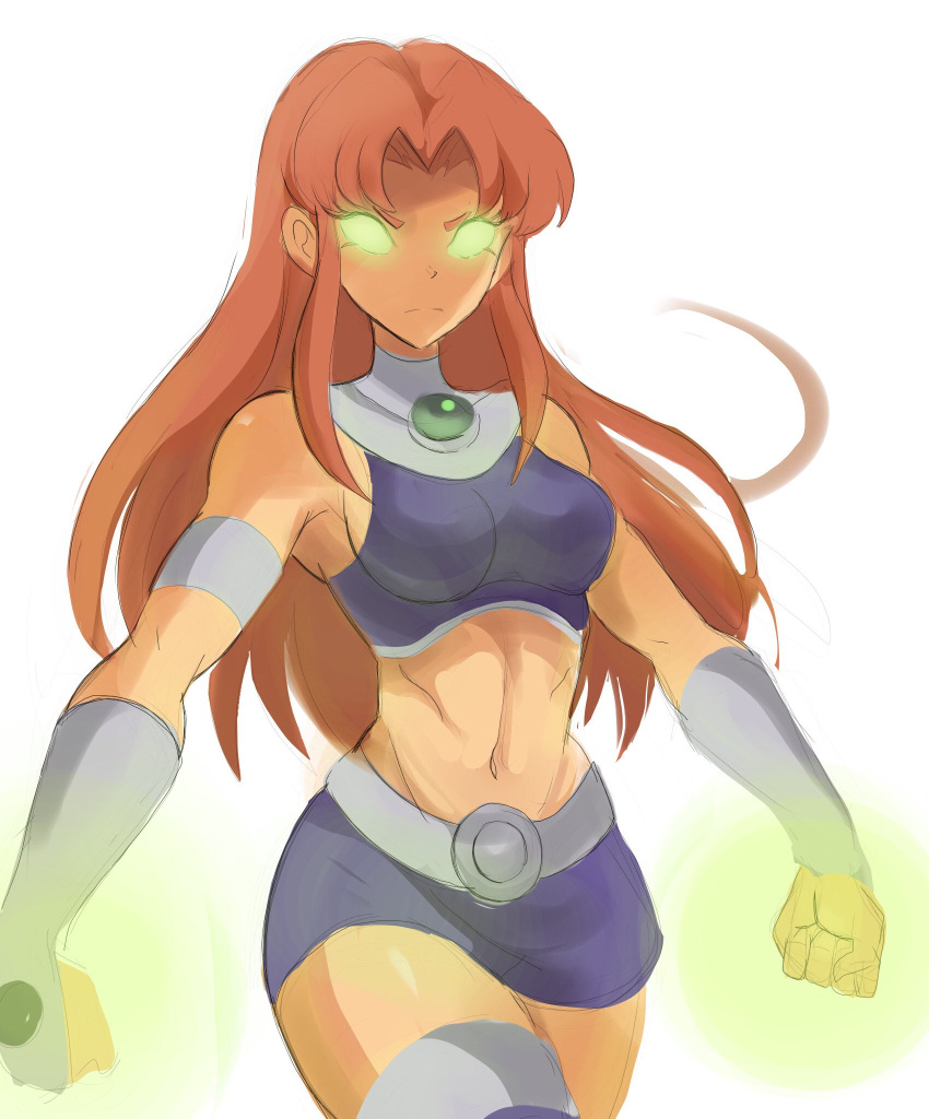 1girl breasts dc_comics eyebrows green_eyes green_sclera medium_breasts orange_skin rakeem_garcia-cueto red_hair starfire teen_titans