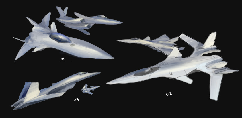 aircraft airplane airplane_wing asterozoa black_background fighter_jet flying jet military military_vehicle multiple_views no_humans original vehicle_focus