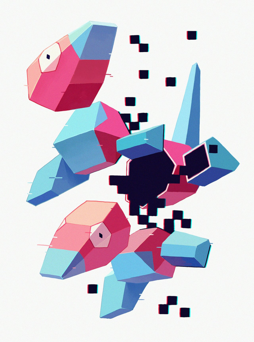 black_eyes bluekomadori commentary english_commentary film_grain gen_1_pokemon glitch grey_background head_tilt highres looking_to_the_side no_humans pokemon pokemon_(creature) porygon severed_torso