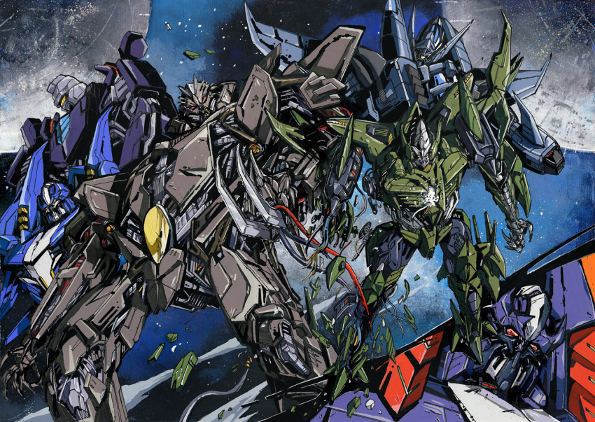 6+boys cover cover_page cybertron decepticon divebomb_(transformers) dreadwing english_commentary floating marble-v mecha multiple_boys no_humans one-eyed red_eyes science_fiction skywarp space starscream stockade thundercracker transformers transformers_(live_action) visor wire yellow_eyes