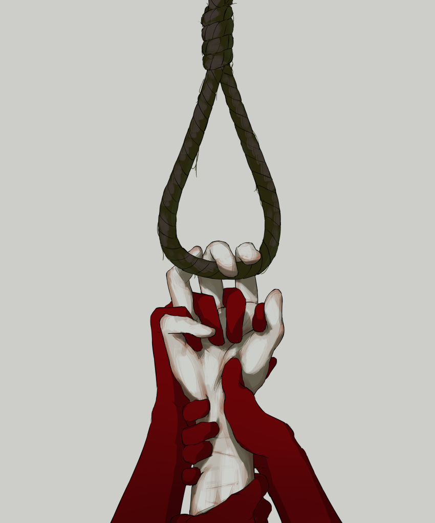 absurdres avogado6 grey_background head_out_of_frame highres noose original outstretched_arms rope simple_background tagme white_background