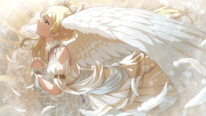 angel blonde_hair emily_stuart idolmaster_million_live!_theater_days long_hair smile twintails violet_eyes wings