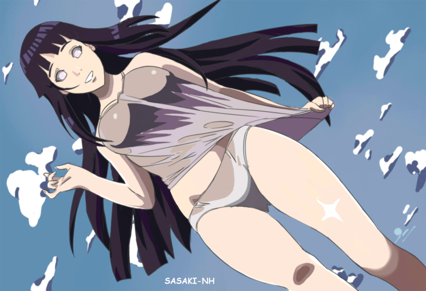 1girl clouds hyuuga_hinata light_purple_eyes long_hair naruto_(series) purple_hair sasaki-nh solo