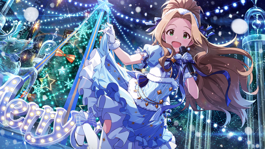 blush brown_hair christmas dress green_eyes idolmaster_million_live!_theater_days long_hair nikaidou_chizuru smile