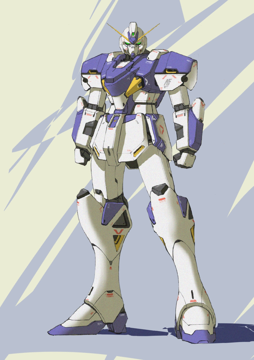 anaheim_electronics charange chinese_commentary clenched_hands green_eyes gundam highres looking_at_viewer mecha no_humans original science_fiction standing two-tone_background v-fin