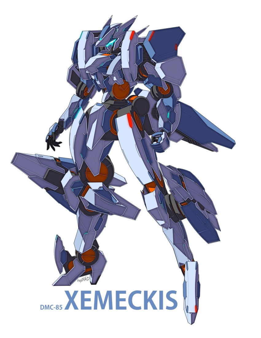 artist_name character_name heyzan highres looking_down mecha no_humans open_hands original science_fiction solo standing visor white_background