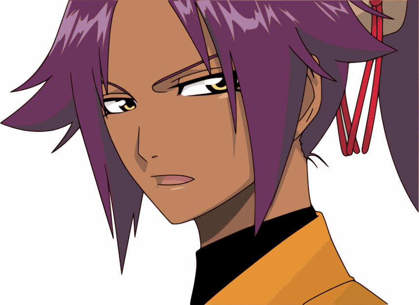 highres open_mouth ponytail purple_hair shihouin_yoruichi vector_trace white yellow_eyes