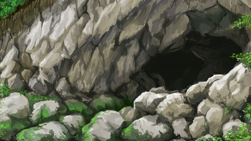 cave commentary_request day highres kajiji moss nature no_humans original outdoors plant rock roots scenery