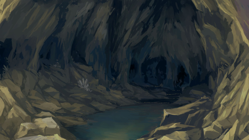 cave commentary_request crystal highres indoors kajiji nature no_humans original pond river rock scenery underground water
