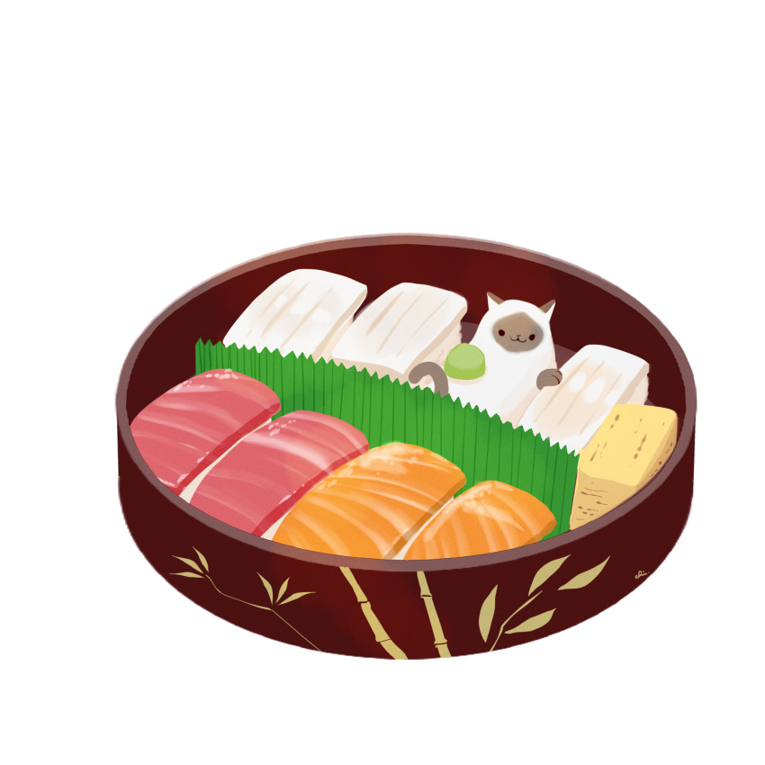 box cat chai food highres no_humans original simple_background sushi wasabi white_background