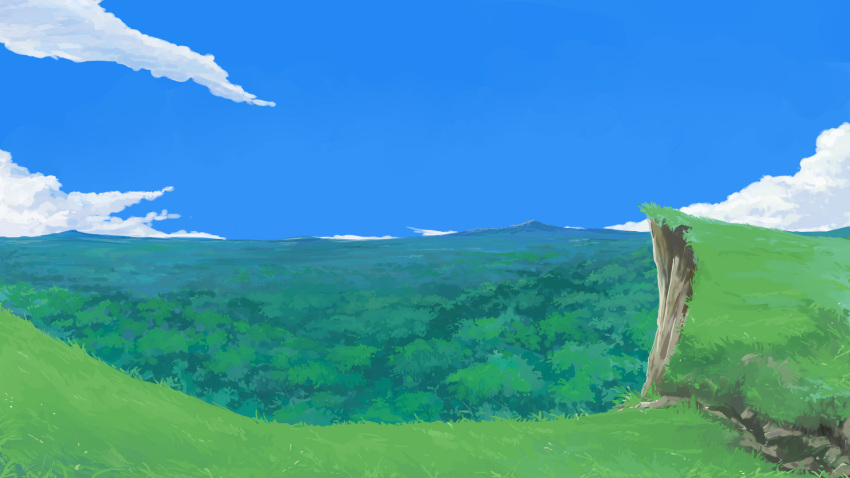 blue_sky cliff clouds commentary_request day forest grass highres horizon kajiji mountain mountainous_horizon nature no_humans original outdoors plant rock scenery sky tree