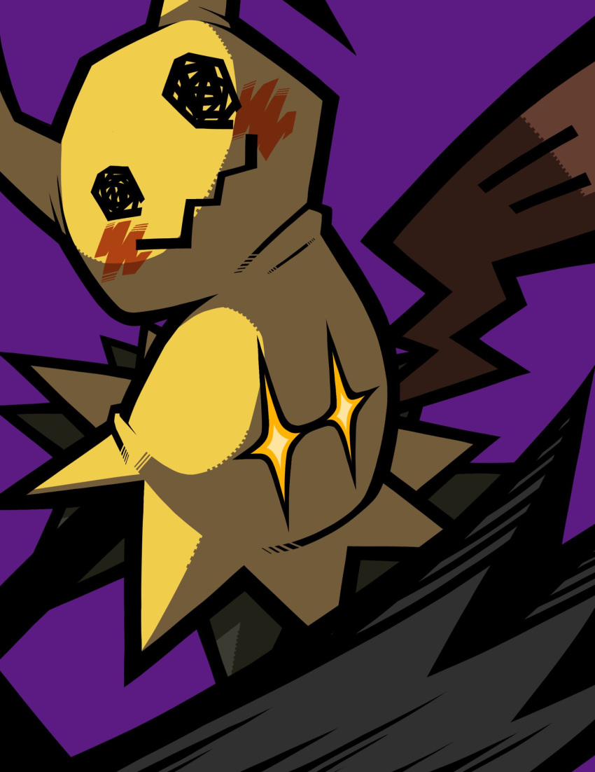 +_+ claws disguise gen_7_pokemon highres mimikyu no_humans omoti_sakamoto orange_eyes pokemon pokemon_(creature) purple_background simple_background solo thick_outlines