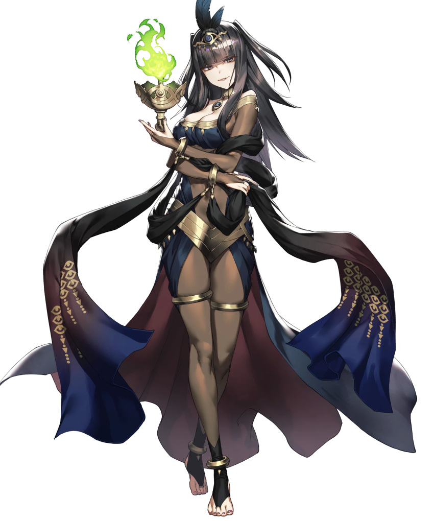 1girl bangs black_hair breasts bridal_gauntlets cozy fire_emblem fire_emblem_awakening fire_emblem_heroes full_body highres jewelry loincloth long_hair medium_breasts official_art skin_tight solo tharja_(fire_emblem) tiara transparent_background