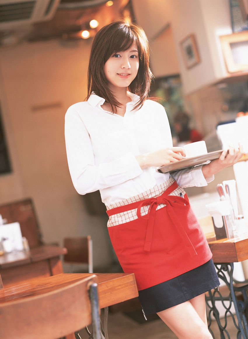 apron cosplay photo serving_tray sugimoto_yumi waitress