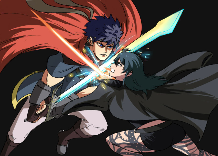 1boy 1girl angry armor byleth_(fire_emblem) byleth_eisner_(female) fire_emblem fire_emblem:_path_of_radiance fire_emblem:_three_houses headband ike_(fire_emblem) long_hair ragnell short_hair super_smash_bros. sword sword_of_the_creator tina_fate weapon