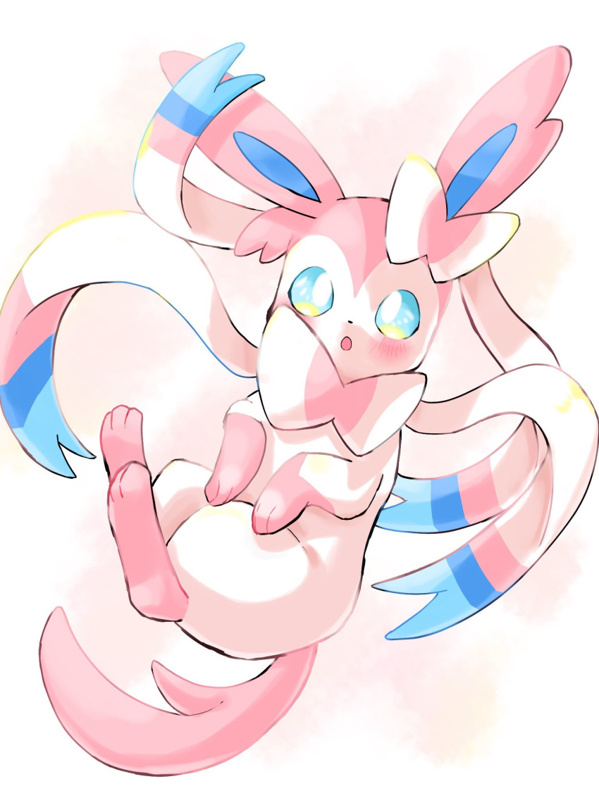 :o blue_eyes blush commentary_request full_body gen_6_pokemon highres looking_at_viewer no_humans paws pokemon pokemon_(creature) solo surumeika_(ninfiiiir) sylveon toes