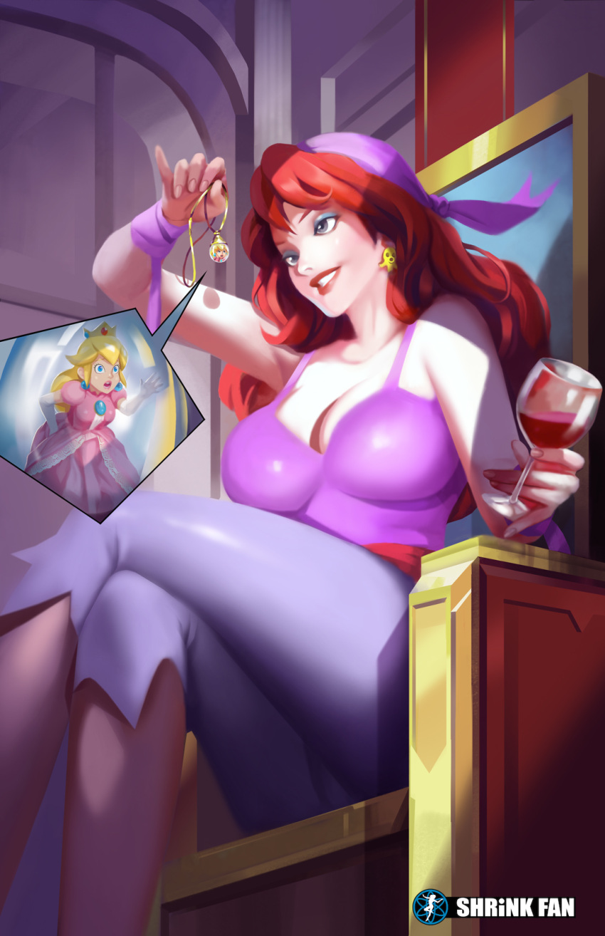 captain_syrup highres lipstick makeup pink_lips princess_peach redhead shrink_fan wario_land