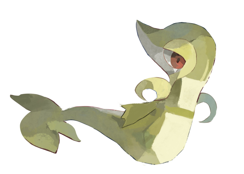 animal_focus commentary from_behind full_body gen_5_pokemon highres kamonabe_(kamonabeekon) looking_at_viewer looking_back no_humans pokemon pokemon_(creature) red_eyes sitting snivy solo