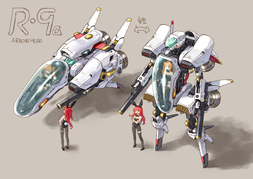 arrowhead_(r-type) katahira_masashi long_hair mecha playboy_bunny r-type redhead space_craft starfighter transformation
