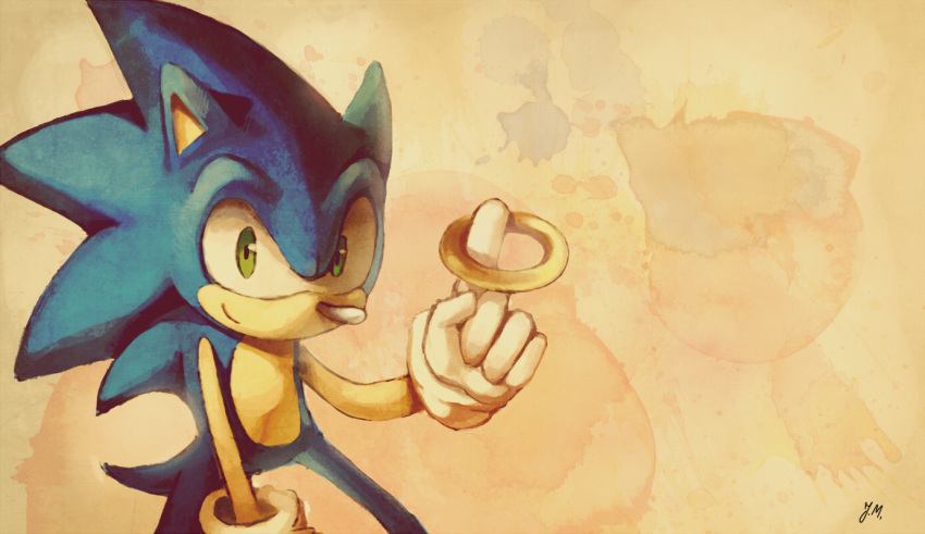 1boy animal_nose bluekomadori commentary furry gloves green_eyes jewelry looking_at_viewer male_focus ring smile solo sonic sonic_the_hedgehog white_gloves