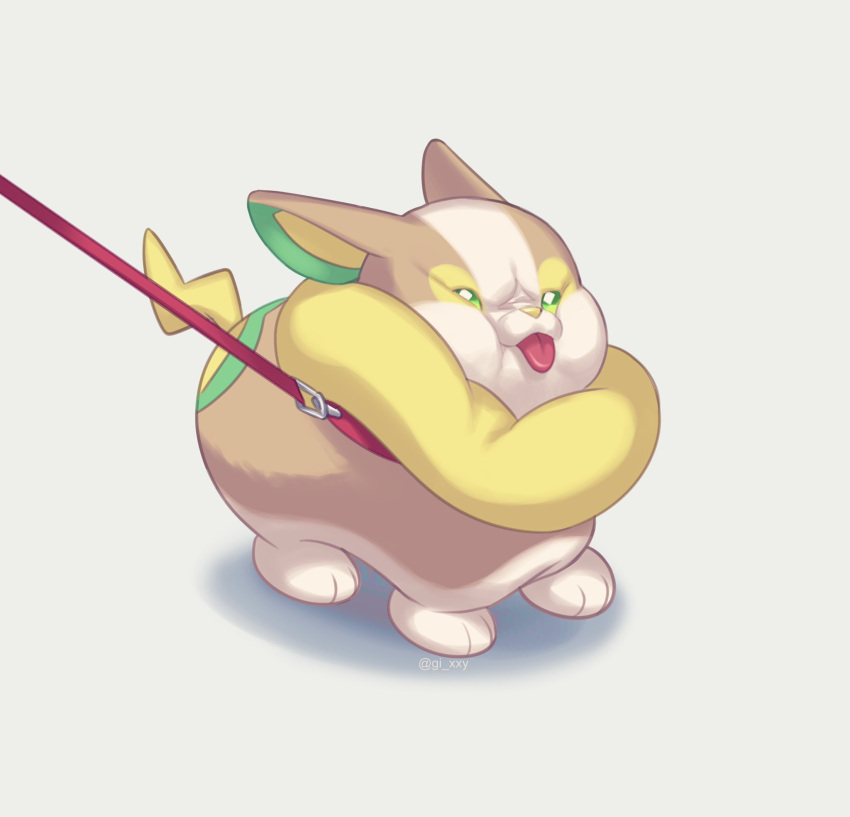 artist_name cheek_squash collarbone commentary_request dog full_body gen_8_pokemon gi_xxy green_eyes highres leash leash_pull no_humans paws pokemon pokemon_(creature) solo toes tongue tongue_out yamper