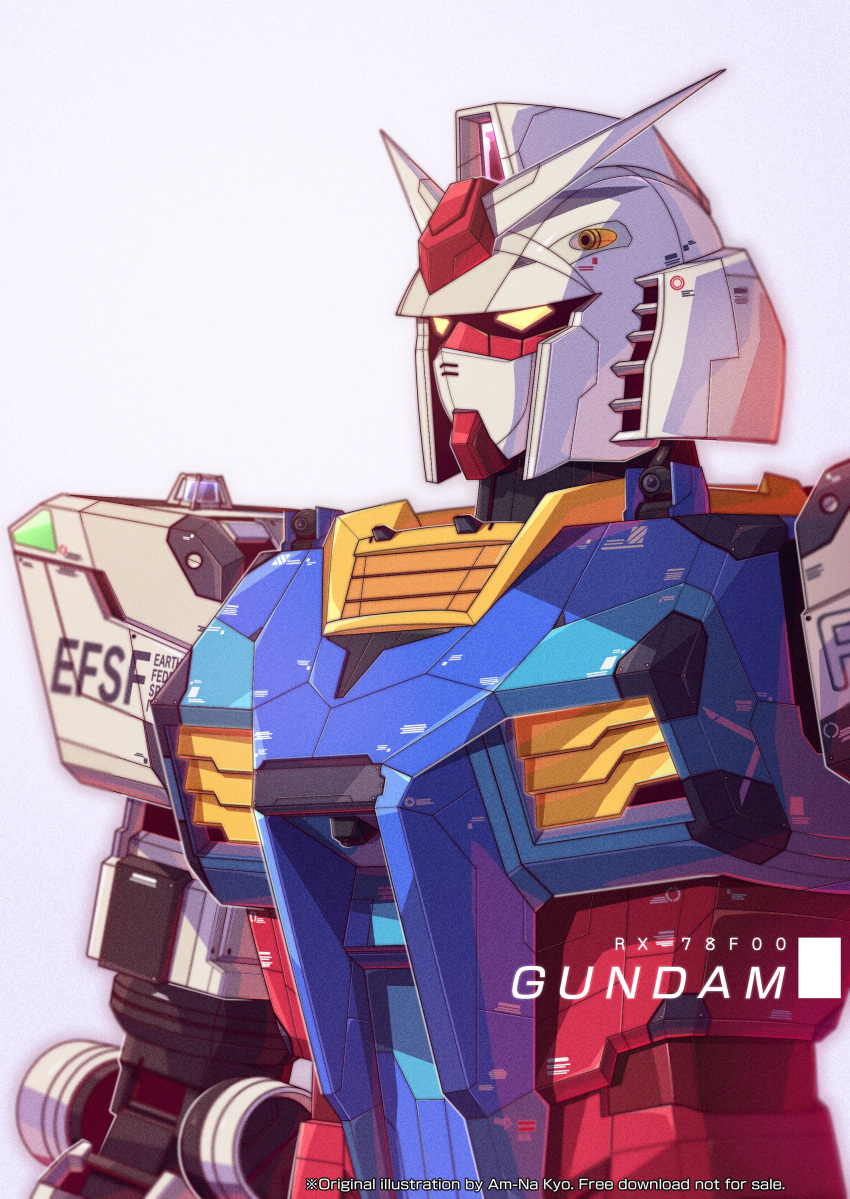 absurdres artist_name azzalea character_name english_commentary glowing glowing_eyes gundam highres looking_ahead mecha mobile_suit mobile_suit_gundam no_humans real_life rx-78-2 rx-78f00 science_fiction solo v-fin yellow_eyes