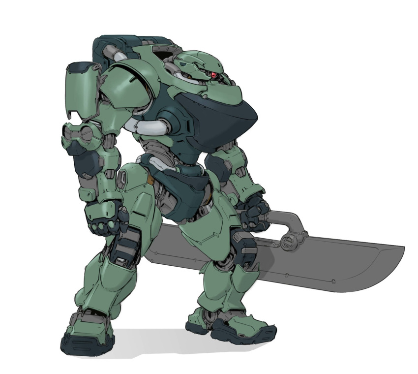 clenched_hands double-blade highres holding holding_weapon j_z looking_ahead mecha no_humans one-eyed original red_eyes science_fiction solo standing weapon