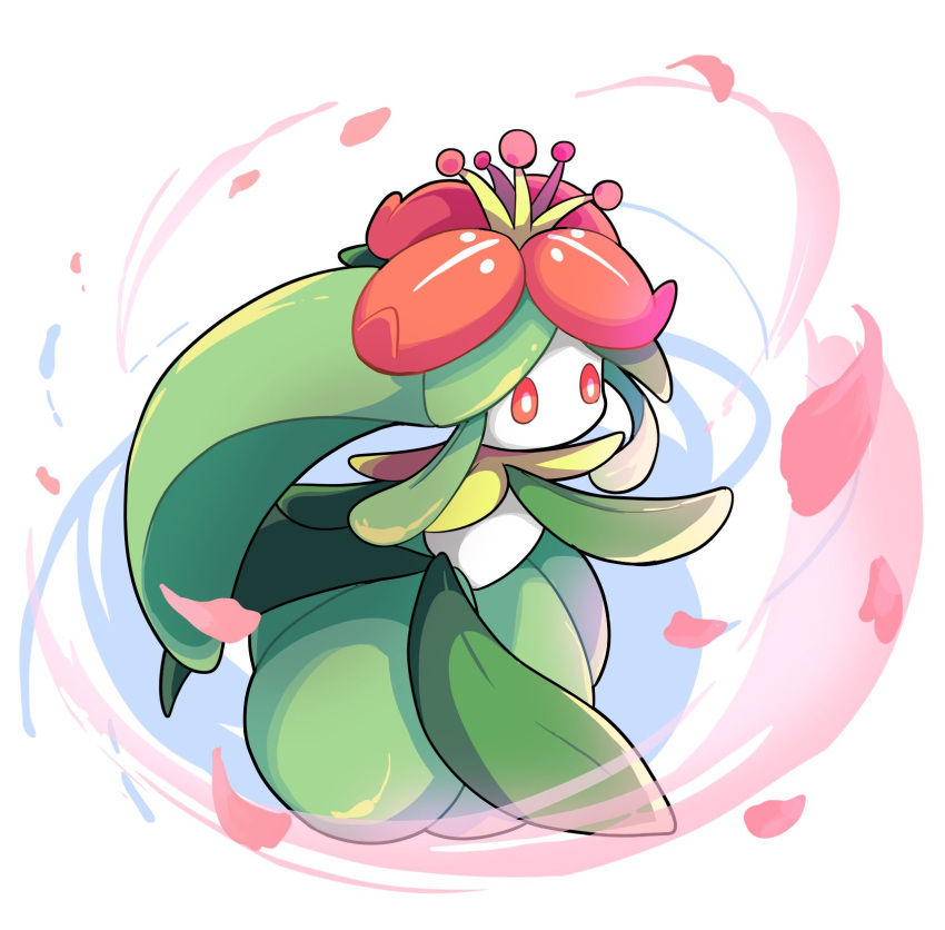 commentary_request flower full_body gen_5_pokemon highres lilligant no_humans orange_eyes orange_flower outstretched_arms petals pokemon pokemon_(creature) poyo_party solo