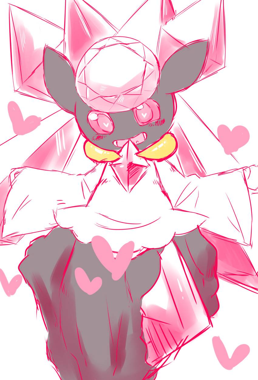 absurdres animal_ears blush chizi colored_sclera commentary_request crystal diancie gen_6_pokemon hands_up happy heart heart-shaped_pupils highres legendary_pokemon long_sleeves looking_down mythical_pokemon no_humans open_mouth pink_eyes pink_sclera pokemon pokemon_(creature) simple_background sketch smile symbol-shaped_pupils teeth white_background wide_sleeves