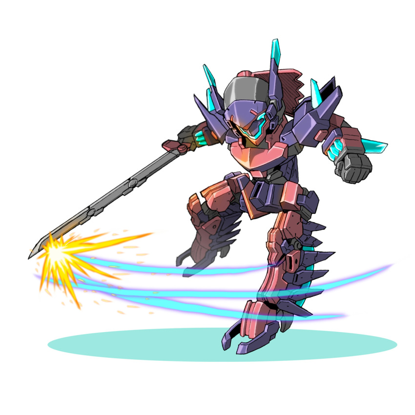 blue_eyes chibi clenched_hand frame_arms highres holding holding_sword holding_weapon ibuki_sakura_(sgw_v07) looking_down mecha no_humans science_fiction slashing solo sword vulture_(frame_arms) weapon white_background