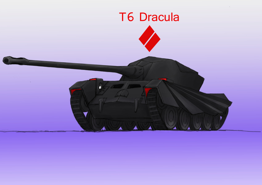 caterpillar_tracks commentary_request daijobuda ground_vehicle highres military military_vehicle motor_vehicle no_humans purple_background t6_dracula tank world_of_tanks