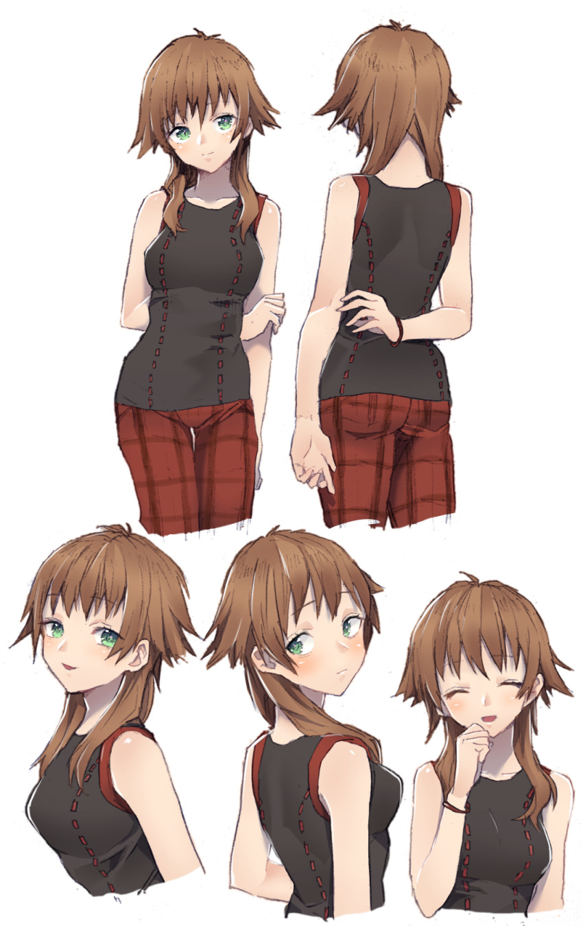 1girl breasts brown_hair closed_mouth green_eyes highres kingdom_hearts kingdom_hearts_ii kingdom_hearts_iii long_hair looking_at_viewer murata_tefu olette simple_background smile solo white_background