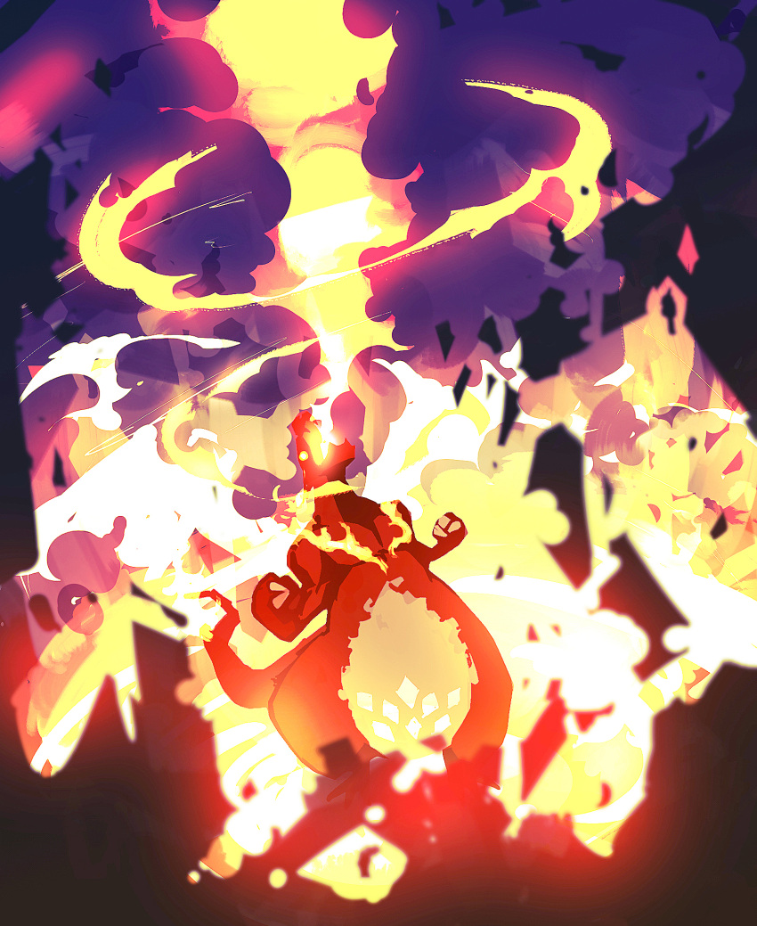 blurry charizard claws commentary_request fire gen_1_pokemon gigantamax gigantamax_charizard head_back highres no_humans pokemon pokemon_(creature) smoke solo yottur