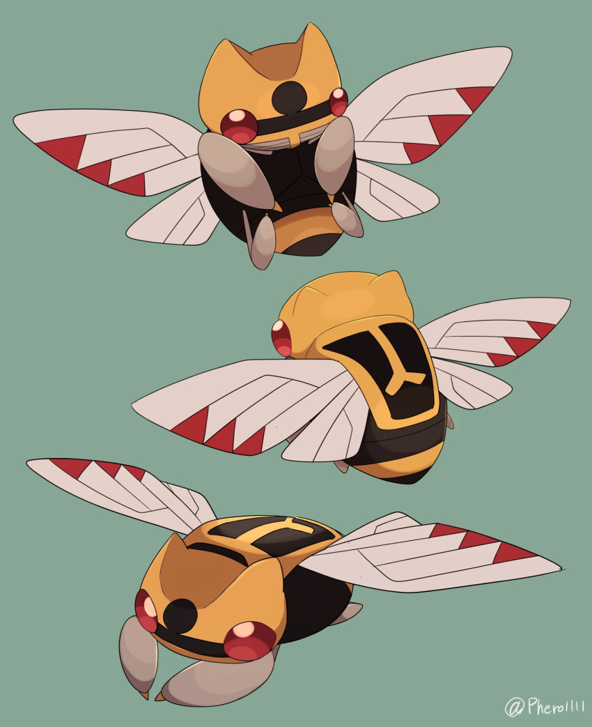 a-nya bug claws commentary_request full_body gen_3_pokemon green_background highres insect multiple_views ninjask pokemon pokemon_(creature) red_eyes simple_background