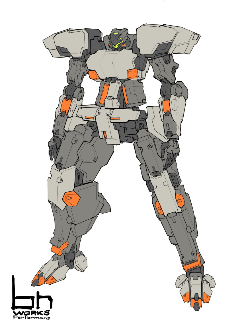 buroron full_body highres looking_down mecha no_humans open_hands original science_fiction solo standing visor white_background