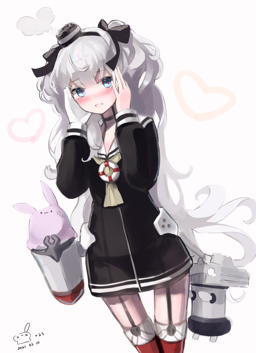 1girl absurdres alternate_costume amatsukaze_(kancolle) black_bow blue_eyes bow dress gloves grey_hair hair_bow hairband highres indie_virtual_youtuber kantai_collection looking_at_viewer rensouhou-kun retorillo sailor_dress shanoa_(vtuber) short_dress silver_hair solo two_side_up virtual_youtuber white_background