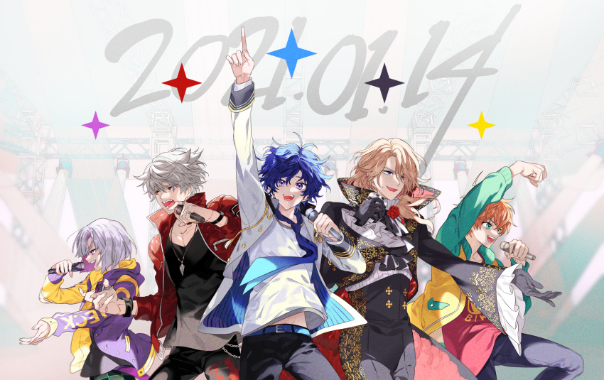 175x172nyrn 5boys argonavis_from_bang_dream! asahi_nayuta bang_dream! blonde_hair blue_hair dated felix_louis-claude_mont_d'or highres holding holding_microphone kaminoshima_fuuta light_purple_hair male_focus microphone multiple_boys nanahoshi_ren orange_hair sparkle stage tagme ujigawa_shuu white_hair