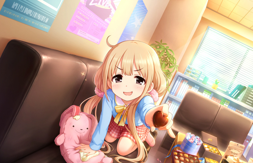 blonde_hair blush brown_eyes dress futaba_anzu idolmaster_cinderella_girls_starlight_stage long_hair smile twintails