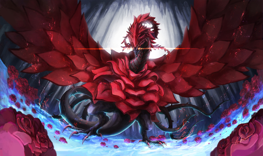 black_rose_dragon dragon duel_monster flower glowing glowing_eyes haltocage no_humans red_flower red_rose rose yu-gi-oh! yu-gi-oh!_5d's yuu-gi-ou yuu-gi-ou_5d's