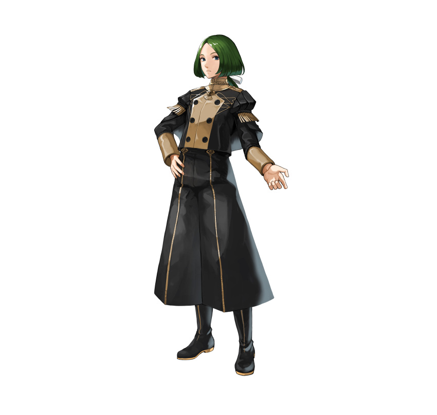 1boy absurdres artist_request black_footwear black_jacket black_pants boots fire_emblem fire_emblem:_three_houses fire_emblem_heroes full_body garreg_mach_monastery_uniform green_eyes green_hair highres jacket linhardt_von_hevring long_hair long_sleeves looking_at_viewer male_focus official_art pants simple_background standing white_background