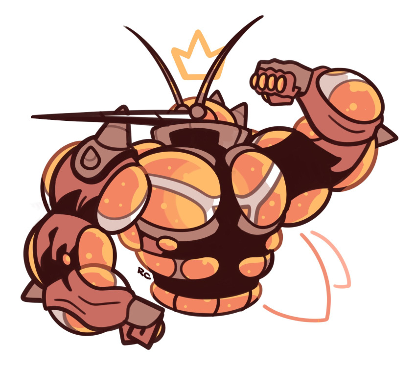 artsy-rc buzzwole commentary cropped_torso crown drawn_crown drawn_wings english_commentary flexing gen_7_pokemon hand_up highres no_humans pokemon pokemon_(creature) pose signature simple_background solo ultra_beast upper_body white_background