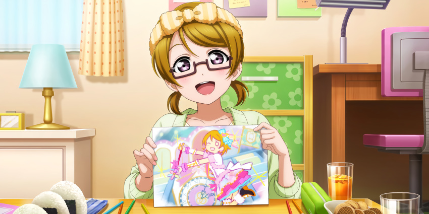 blush brown_hair dress glasses koizumi_hanayo love_live!_school_idol_festival_all_stars short_hair smile violet_eyes