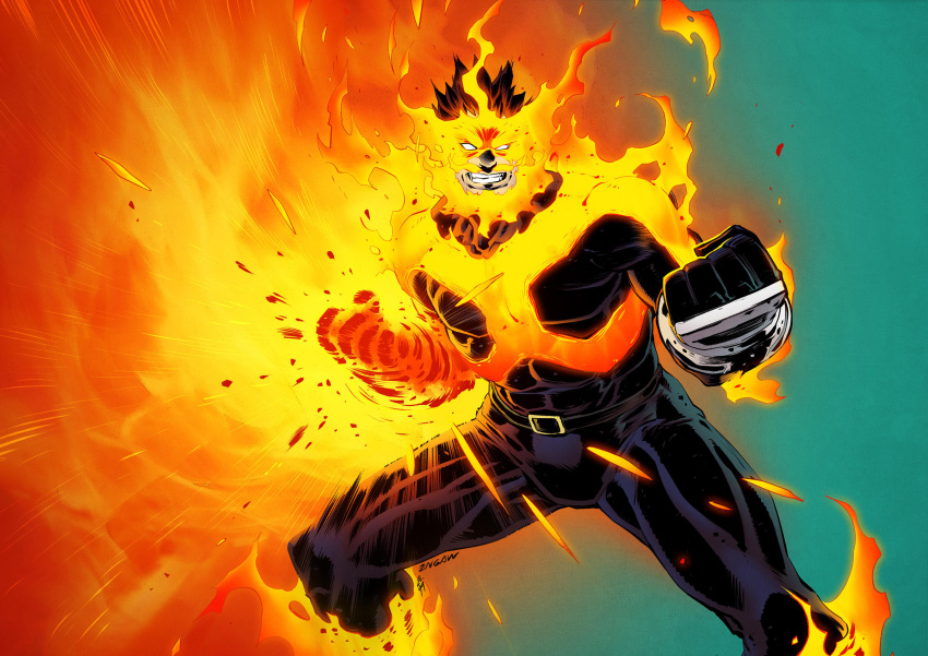 1boy beard blue_bodysuit blue_eyes bodysuit boku_no_hero_academia bulge covered_abs facial_hair feet_out_of_frame fiery_hair fighting_stance fire flaming_hand highres large_pectorals legs_apart looking_at_viewer male_focus mature_male muscular muscular_male no_pupils redhead scar scar_across_eye short_hair sideburns solo spidermanfan2099 spiky_hair stubble thighs todoroki_enji wallpaper western