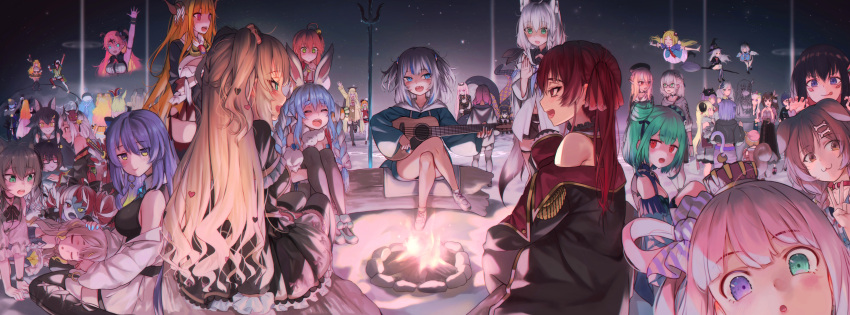 &gt;_&lt; 6+girls :&gt; :3 :o :p ? absurdres ahoge airani_iofifteen akai_haato aki_rosenthal all_fours amane_kanata angel_wings animal_ear_fluff animal_ears anya_melfissa arm_strap arm_up ayunda_risu azki_(hololive) bag bangs bare_shoulders beach bell beret bibi_(tokoyami_towa) black_hair black_legwear black_shirt black_shorts blank_eyes blonde_hair blue_eyes blue_hair blue_hoodie blue_nails blue_neckwear blush bone_hair_ornament boots bow braid braided_bangs breasts broom broom_riding brown_eyes brown_hair buried campfire carrot carrot_hair_ornament cat_ears cat_girl cat_tail choker claw_pose closed_eyes crossed_arms crossed_legs crown demon_girl demon_horns detached_hair detached_sleeves dog_ears dog_girl don-chan_(usada_pekora) double_bun dragon_girl dragon_horns dress everyone eyebrows_visible_through_hair flying food_themed_hair_ornament fox_ears fox_girl fox_tail french_braid gawr_gura glasses green_eyes green_hair guitar hair_bell hair_between_eyes hair_bow hair_ornament hair_ribbon hairclip hand_on_another's_head handbag hat heart heart_ahoge heart_choker heart_hair_ornament heterochromia highres himemori_luna hololive hololive_english hololive_indonesia hood hoodie horns hoshimachi_suisei houshou_marine instrument inugami_korone jacket japanese_clothes jester_cap kimono kiryu_coco knees_up kureiji_ollie lap_pillow log long_hair long_skirt looking_at_another looking_at_viewer mano_aloe mask mask_on_head medium_breasts midriff miko minato_aqua mini_crown momosuzu_nene moona_hoshinova mori_calliope multicolored_hair multiple_girls murasaki_shion nakiri_ayame natsuiro_matsuri navel neckerchief nekomata_okayu night ninomae_ina'nis ocean off_shoulder omaru_polka oni_horns oni_mask ookami_mio oozora_subaru open_clothes open_jacket open_mouth orange_hair outdoors pantyhose pavolia_reine peaked_cap pink_hair plaid_jacket plectrum pointy_ears polearm purple_hair rabbit_ears rabbit_girl red_eyes red_jacket red_kimono red_neckwear redhead ribbon roboco-san rock sakura_miko sharp_teeth sheep_girl sheep_horns shirakami_fubuki shiranui_flare shirogane_noel shirt shishiro_botan short_hair short_shorts shorts shoulder_bag sidelocks silver_hair single_braid sitting skirt sky sleeping small_breasts smile squirrel_ears squirrel_girl squirrel_tail star_(sky) starry_sky statue stitches sweatdrop tail takanashi_kiara teeth tentacles thigh-highs thigh_boots thigh_strap tokino_sora tokoyami_towa tongue tongue_out torriet trident tsunomaki_watame twin_braids twintails two-tone_hair two_side_up uruha_rushia usada_pekora v violet_eyes wariza watch watch watson_amelia weapon white_dress white_hair white_hoodie white_jacket white_legwear wings wolf_ears wolf_girl yellow_eyes yozora_mel yukihana_lamy yuujin_a_(hololive) yuzuki_choco