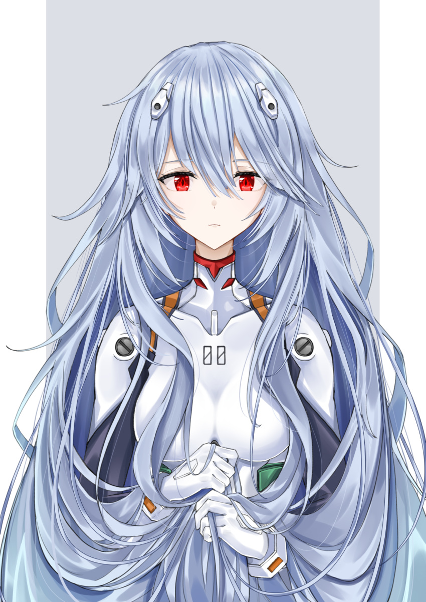 1girl ayanami_rei bangs blue_hair breasts commentary evangelion:_3.0+1.0_thrice_upon_a_time eyebrows_visible_through_hair highres interface_headset long_hair looking_at_viewer messy_hair neon_genesis_evangelion plugsuit rebuild_of_evangelion red_eyes sarasadou_dan shiny shiny_hair sidelocks small_breasts solo spoilers upper_body very_long_hair