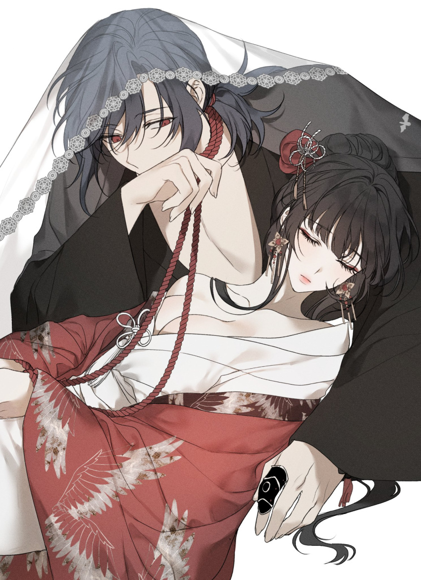 black_hair bridal_veil closed_eyes female_saniwa_(touken_ranbu) japanese_clothes oodenta_mitsuyo saniwa_(touken_ranbu) shiromuku touken_ranbu