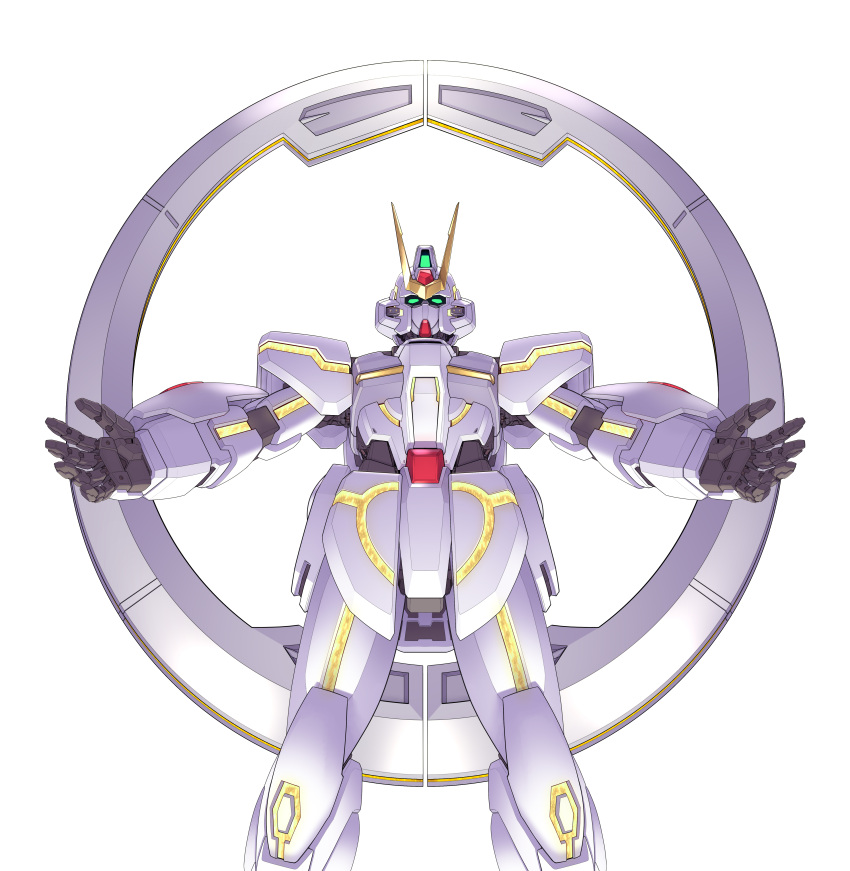 absurdres blue_eyes gundam gundam_seed gundam_seed_c.e._73:_stargazer gundam_stargazer highres looking_ahead looking_at_viewer mecha mobile_suit no_humans open_hands science_fiction solo strictly_mecha v-fin white_background