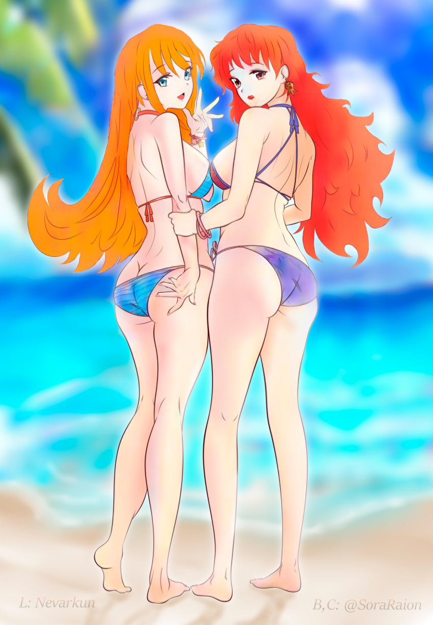 beach bikini blue_eyes captain_syrup highres mona_(warioware) nintendo orange_hair redhead swimsuit wario_land warioware