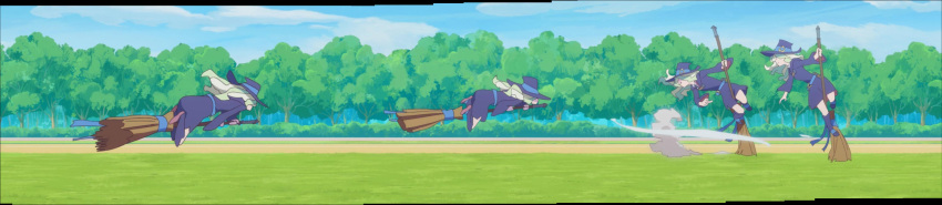 1girl blonde_hair blue_sky diana_cavendish female flying flying_broomstick forest hat high_resolution little_witch_academia long_image nature outdoors panorama screen_capture sky stitched tree trigger_(company) very_high_resolution very_wide_image wide_image witch_hat
